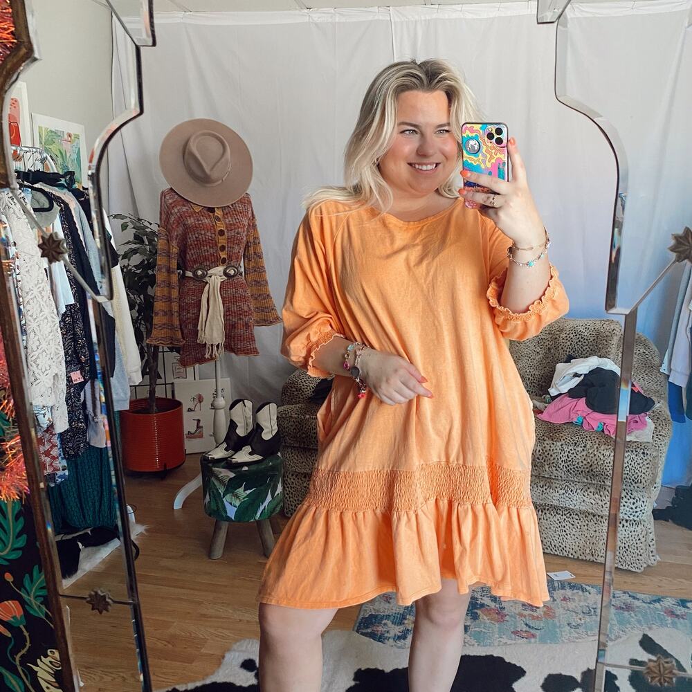 FP Beach Peach 3/4 Sleeves Tunic Dress Open Back Medium